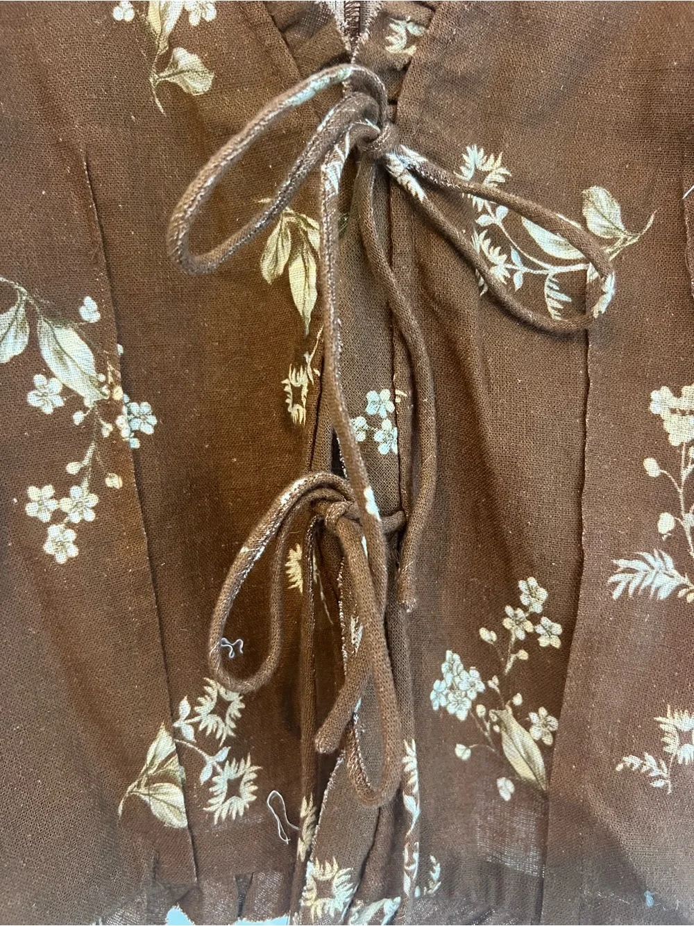Anthropologie Brown Floral Tie-Front Blouse